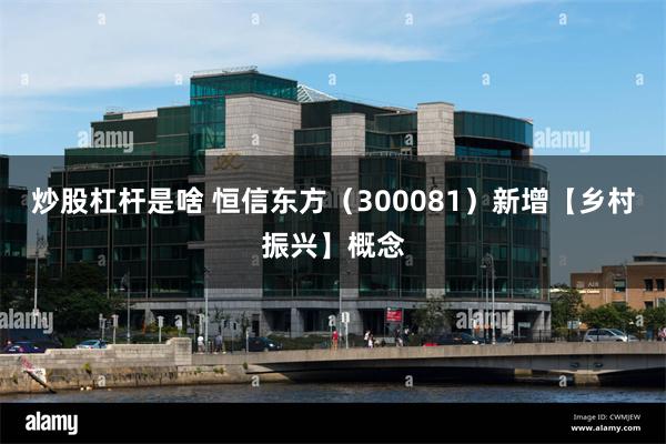 炒股杠杆是啥 恒信东方(300081)新增【乡村振兴】概念